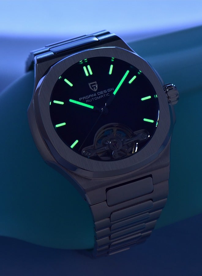 باغاني ديزاين جديد التلقائي ساعة رجالي كامل الفولاذ المقاوم للصدأ الميكانيكية ساعة معصم للرجال ، الياقوت الهاتفي الزجاج ، ساعة اليد الأعمال مع عجلة التوازن - Image 5