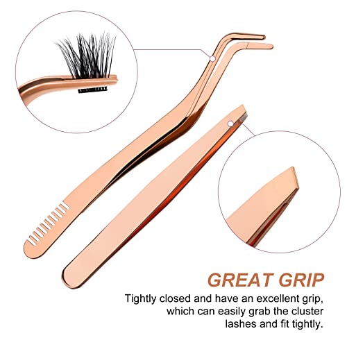FADVAN Lash Applicator Tool 2 Pcs Lash Tweezers Stainless Steel Curved With Eyebrow Tweezers For Women DIY Eyelash Extensions Applicator Set for False Eyelash By FADVAN (Gold) - Image 3