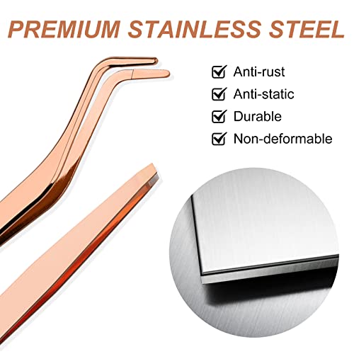 FADVAN Lash Applicator Tool 2 Pcs Lash Tweezers Stainless Steel Curved With Eyebrow Tweezers For Women DIY Eyelash Extensions Applicator Set for False Eyelash By FADVAN (Gold) - Image 4