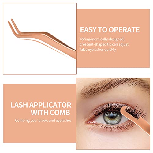 FADVAN Lash Applicator Tool 2 Pcs Lash Tweezers Stainless Steel Curved With Eyebrow Tweezers For Women DIY Eyelash Extensions Applicator Set for False Eyelash By FADVAN (Gold) - Image 2