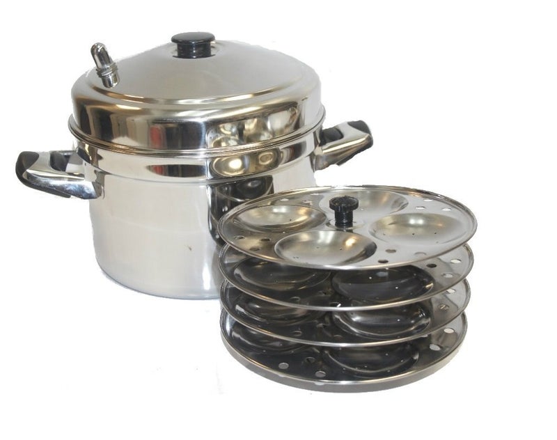 Tabakh 4Rack Stainless Steel Idli Cooker with Strong Handles Makes 16 Idlis