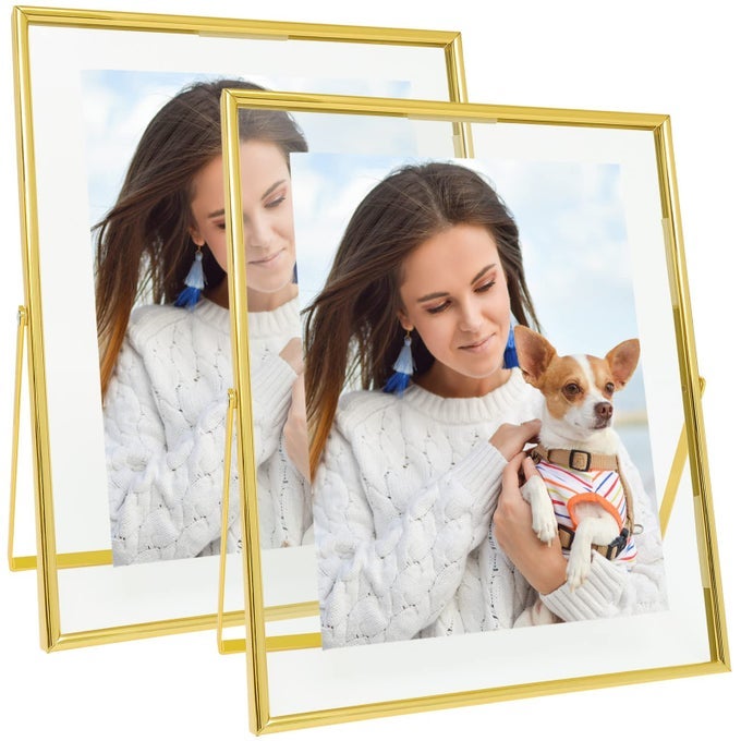GOLD FLOATING FRAME 10X12INCH2 PACK PICTURE FRAME HOLD 10X12IN 8X10IN 5X7IN PHOTO FOR TABLETOP GLASS FINISH METAL STAND FRAME GOLD 2 PACK