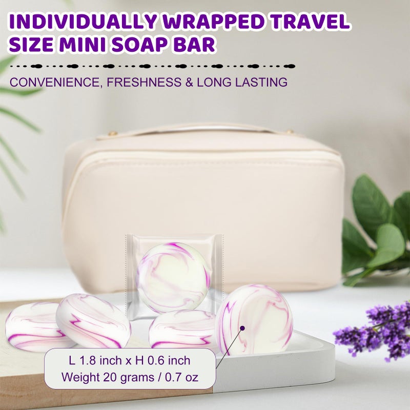 Umpeimvon 14 Pack Travel Size Lavender Soap, Individually Wrapped Handmade 4-In-1 Mini Hotel Soap Bars with Shea Butter, Olive Oil, Creamy Lather, Eco-Friendly, 0.7 oz - Image 5