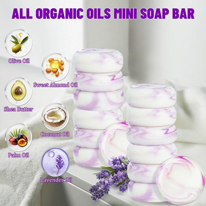 Umpeimvon 14 Pack Travel Size Lavender Soap, Individually Wrapped Handmade 4-In-1 Mini Hotel Soap Bars with Shea Butter, Olive Oil, Creamy Lather, Eco-Friendly, 0.7 oz - Image 2