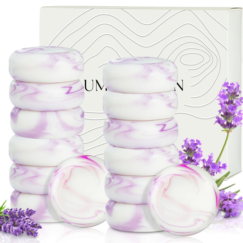 Umpeimvon 14 Pack Travel Size Lavender Soap, Individually Wrapped Handmade 4-In-1 Mini Hotel Soap Bars with Shea Butter, Olive Oil, Creamy Lather, Eco-Friendly, 0.7 oz - Image 1