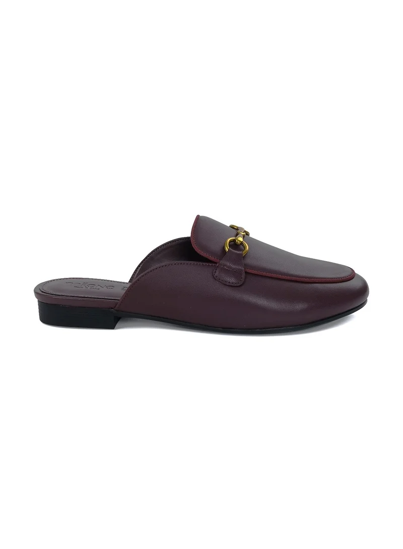 ميلانو Vazia Leather Mule Flats - Burgundy/Wine