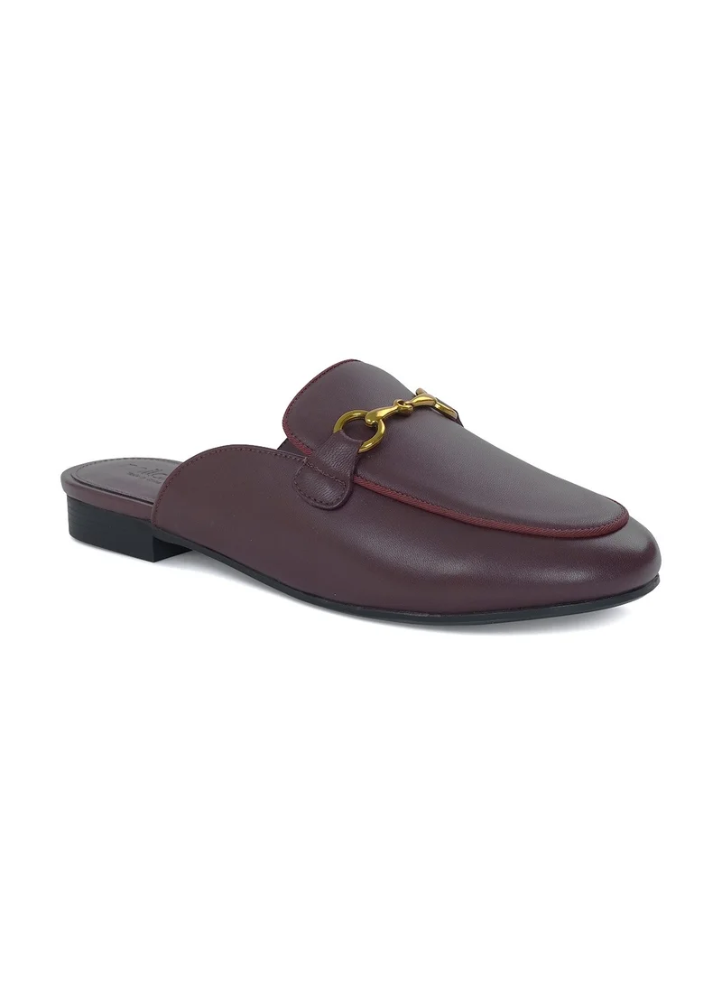 ميلانو Vazia Leather Mule Flats - Burgundy/Wine