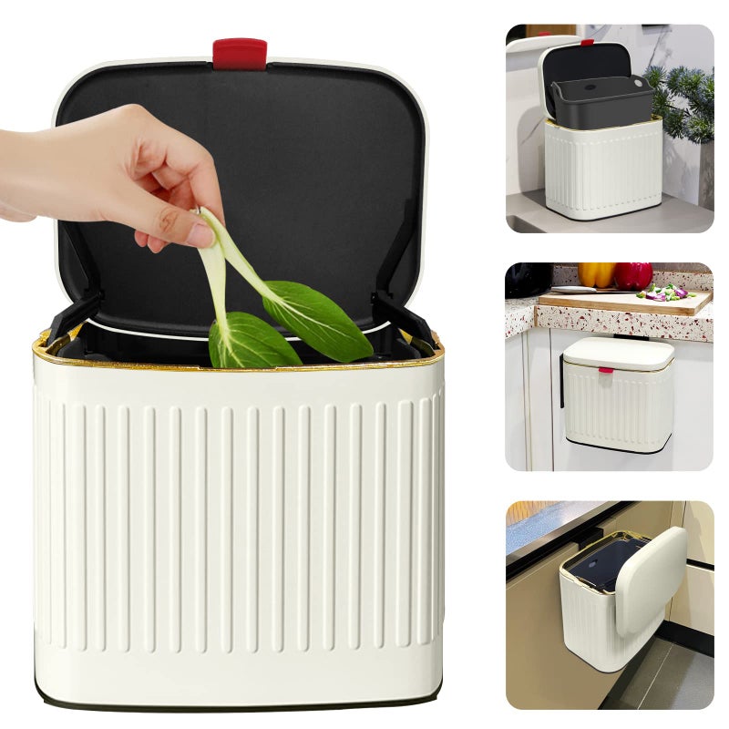 GLODEALS GloDeals Kitchen Trash Can with Lid, 2 in 1 Small Garbage Can Compost Bin Countertop, Wall-Mounted Under Sink Indoor Trash Bin for Kitchen, Bathroom, Cabinet Trash Can Hanging (4L, White/1.05 Gal)  - Image 1