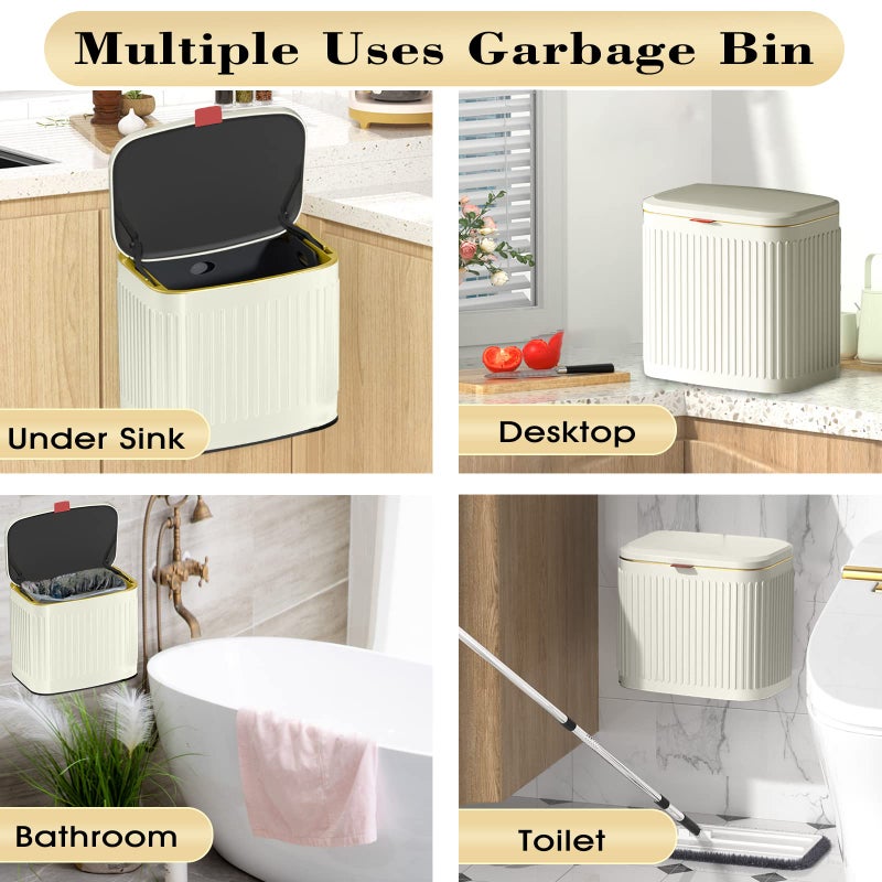 GLODEALS GloDeals Kitchen Trash Can with Lid, 2 in 1 Small Garbage Can Compost Bin Countertop, Wall-Mounted Under Sink Indoor Trash Bin for Kitchen, Bathroom, Cabinet Trash Can Hanging (4L, White/1.05 Gal)  - Image 5