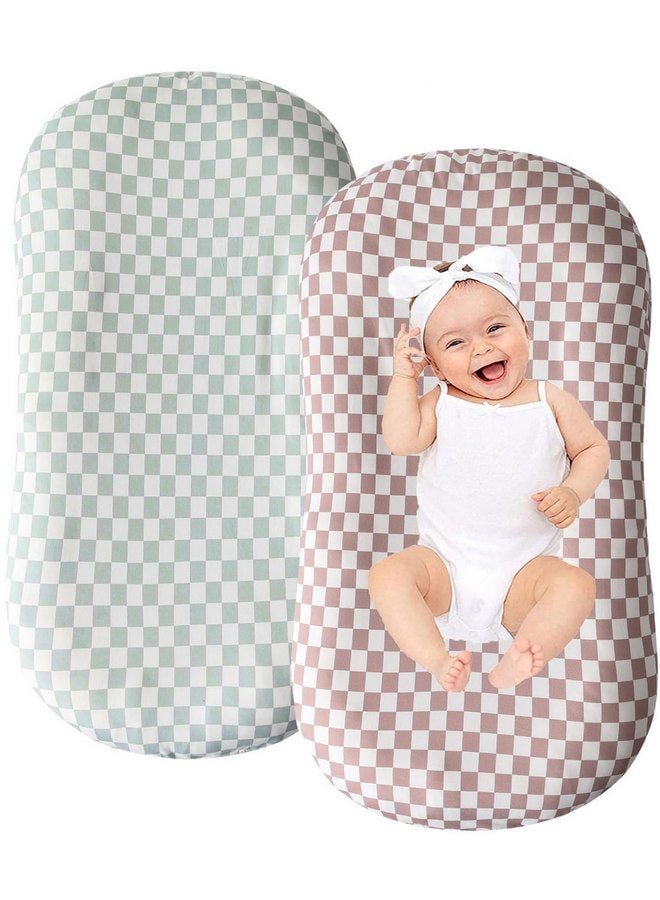 Little Jump Little Jump Cotton Baby Lounger Covers, 2 Pack, Soft Removable Slipcovers for Newborn Infant Lounger, for Girls Boys, Coffee Checkered (Coffee & Green Checkered)  - Image 1