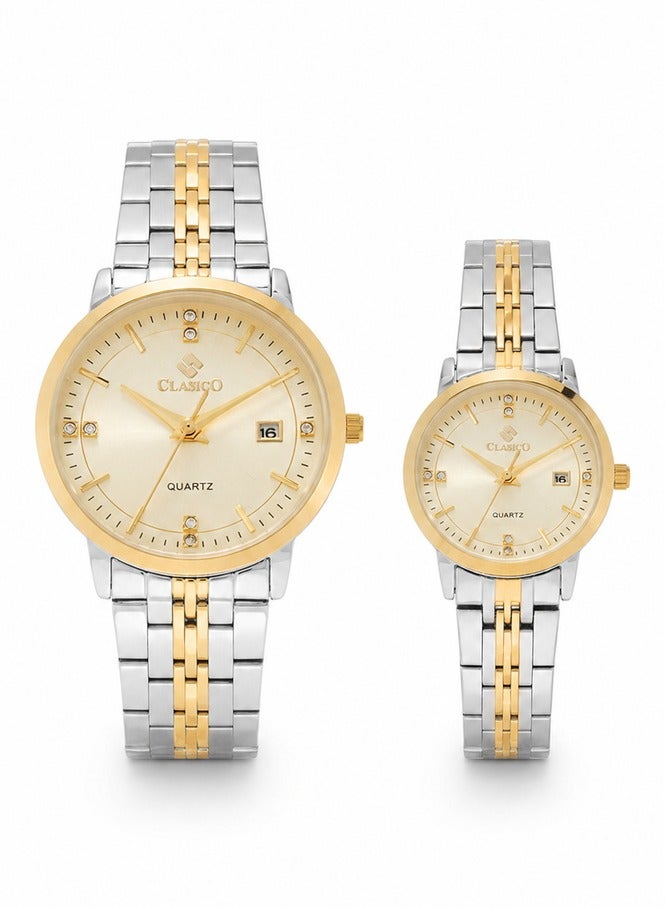 Clasico Signature Couple Watches Set for Men & Women – Elegant Tone Matching Couple Quartz Watches – Gold/Silver Case - Image 4