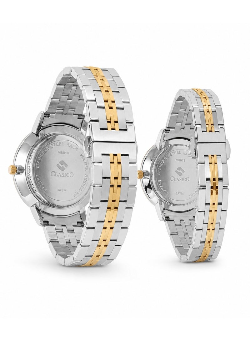 Clasico Signature Couple Watches Set for Men & Women – Elegant Tone Matching Couple Quartz Watches – Gold/Silver Case - Image 3