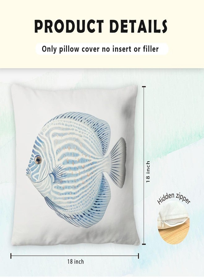 Supwhd Fish Throw Pillow Covers, Beach Coastal Pillow Covers 18x18 Set of 2, Beach Coastal Pillows Decorative Throw Pillows for Home Couch Bedroom Living Room - Image 5