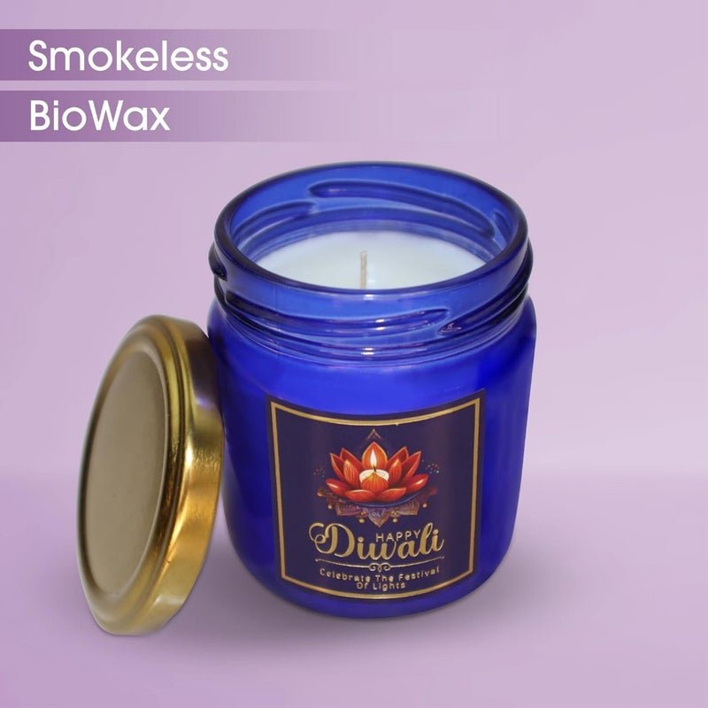CharmLab Candle Diwali Festival of Lights, 9.7 oz Navy Blue Jar, Baby Powder and Summer Breeze, 40H Burn, Eco-Friendly Bio Wax, Metal Lid, Indian Gift and Home Decor - Image 3