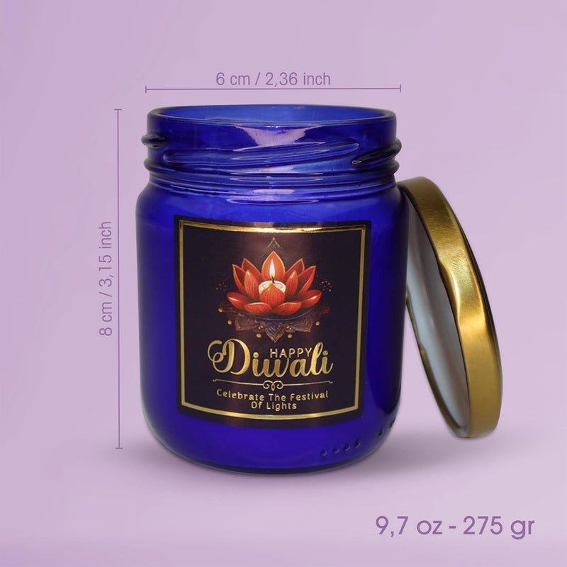 CharmLab Candle Diwali Festival of Lights, 9.7 oz Navy Blue Jar, Baby Powder and Summer Breeze, 40H Burn, Eco-Friendly Bio Wax, Metal Lid, Indian Gift and Home Decor - Image 2