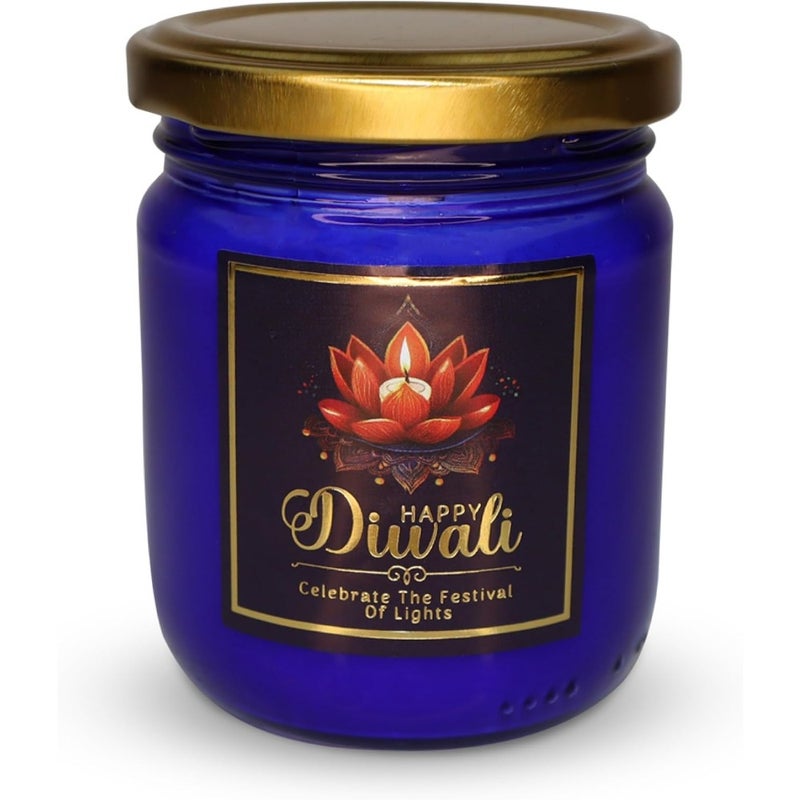 CharmLab Candle Diwali Festival of Lights, 9.7 oz Navy Blue Jar, Baby Powder and Summer Breeze, 40H Burn, Eco-Friendly Bio Wax, Metal Lid, Indian Gift and Home Decor - Image 1
