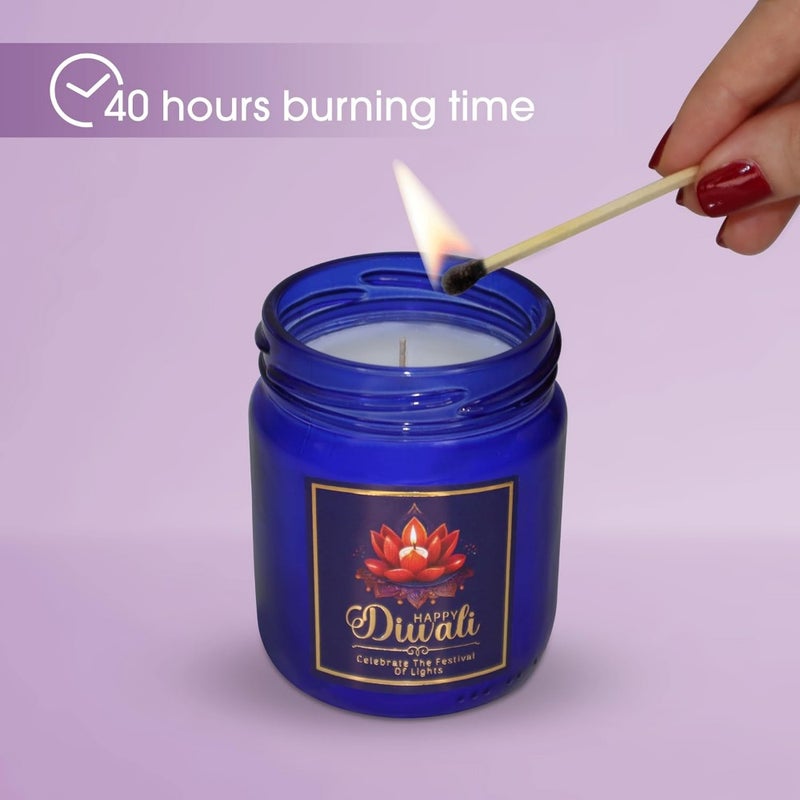 CharmLab Candle Diwali Festival of Lights, 9.7 oz Navy Blue Jar, Baby Powder and Summer Breeze, 40H Burn, Eco-Friendly Bio Wax, Metal Lid, Indian Gift and Home Decor - Image 5