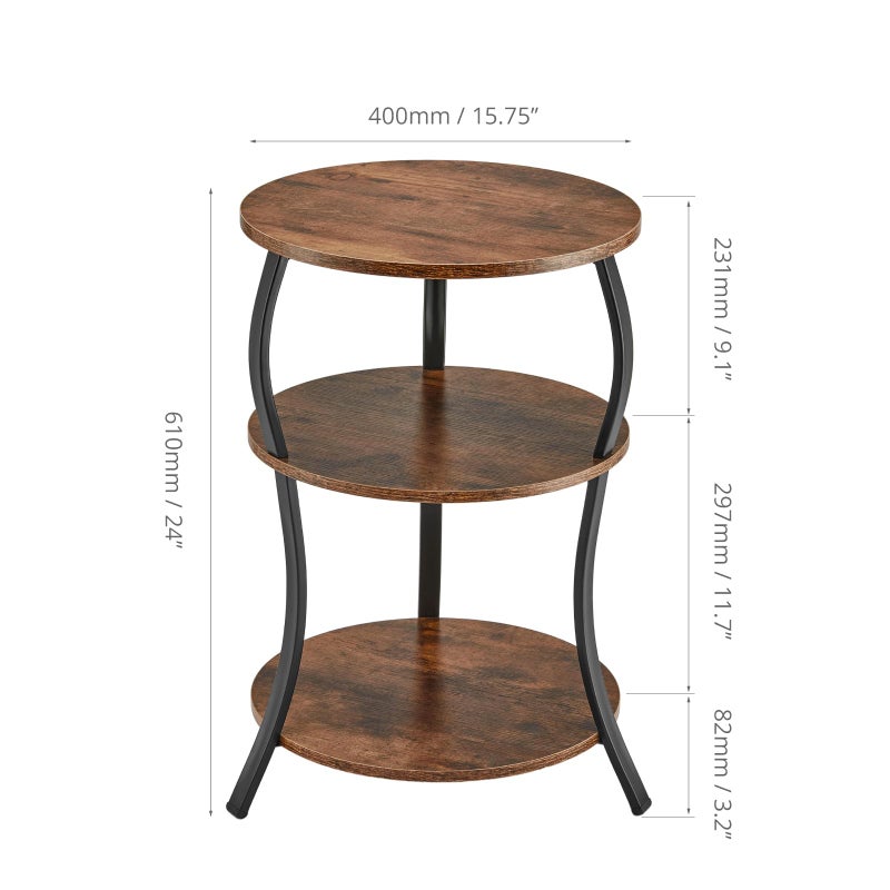 YEAKOO Round Side Table, 3-Tier End Table with Storage Shelf for Narrow and Small Spaces, Round Sofa Table Vintage Corner Tables for Living Room,Bedroom Nightstand/Rustic Brown - Image 3