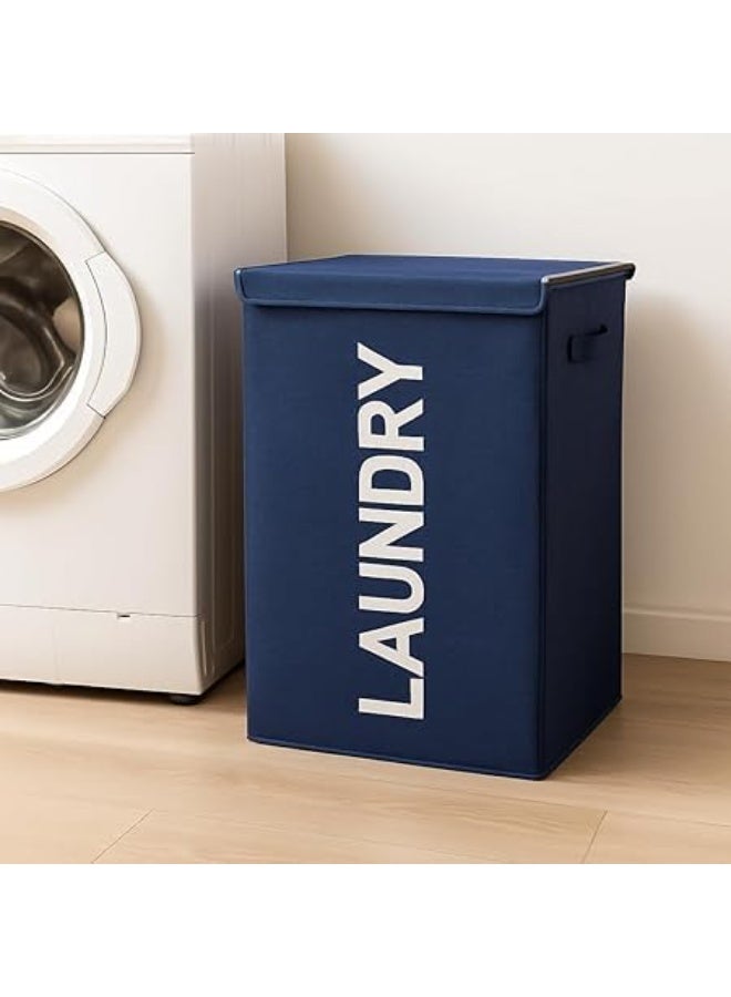 73L Laundry Basket with Lid – Foldable Waterproof Laundry Hamper for Clothes, Toys & Home Storage, Navy - Image 2