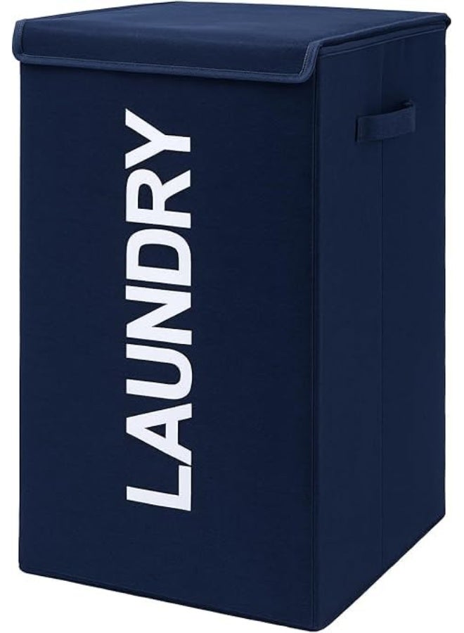 73L Laundry Basket with Lid – Foldable Waterproof Laundry Hamper for Clothes, Toys & Home Storage, Navy - Image 1