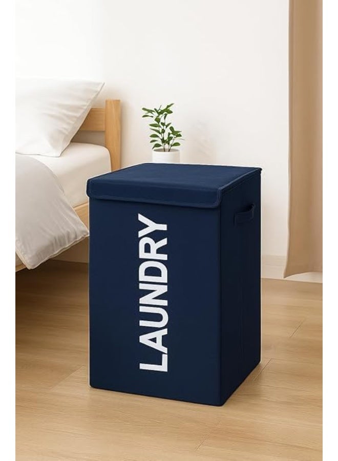73L Laundry Basket with Lid – Foldable Waterproof Laundry Hamper for Clothes, Toys & Home Storage, Navy - Image 3
