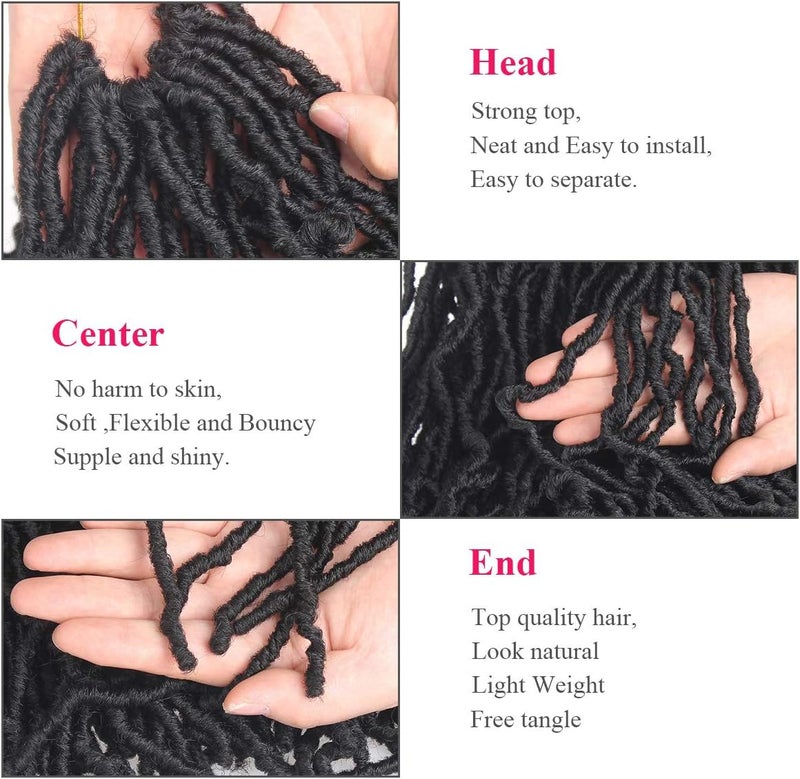 Leeven 24 Inch Long Messy Faux Locs Crochet Braids Hair 7 Packs Natural Black Distressed Faux Soft Locs Crochet Hair 12 Strands/Pack Pre-looped Goddess Locs Crochet Braiding Hair - Image 3