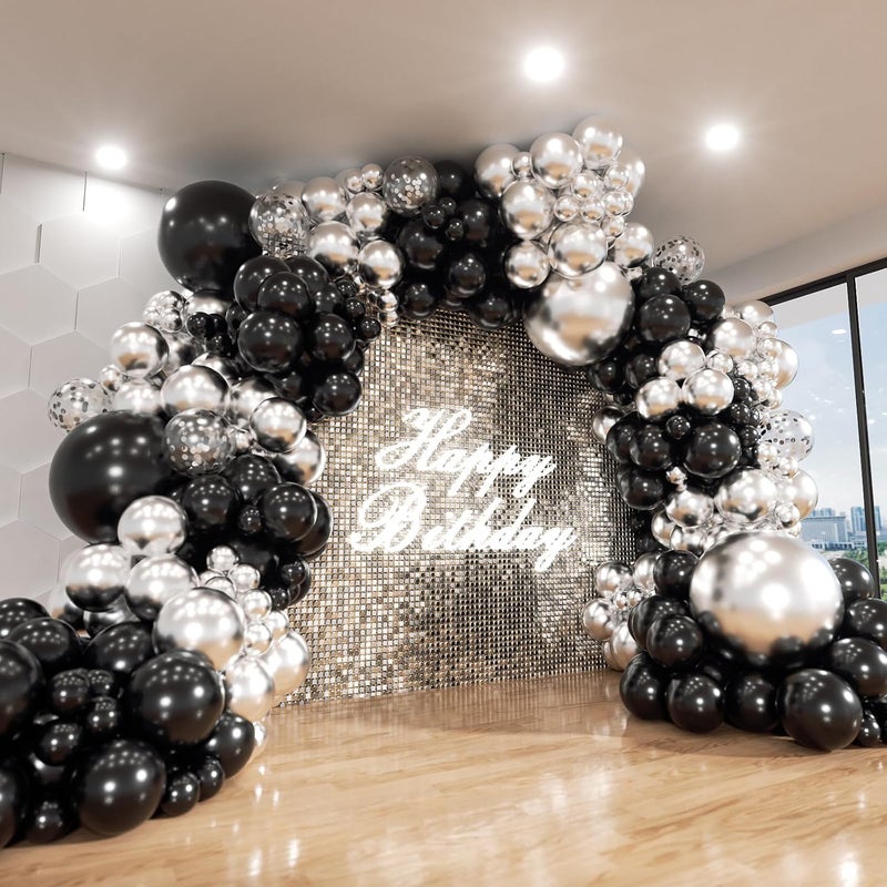 ADOINBY Black and Silver Balloon Arch Kit - 140Pcs for Birthday, Wedding, Graduation, and Anniversary Decorations - Image 1