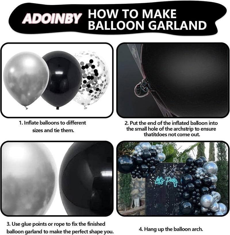 ADOINBY Black and Silver Balloon Arch Kit - 140Pcs for Birthday, Wedding, Graduation, and Anniversary Decorations - Image 3