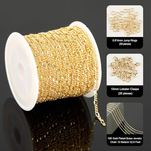 YOUBEIYEE 32.8 Feet 18K Gold Plated Chain for Jewelry Making Twist Chain Link for Women Necklace Bracelet DIY Jewelry Chains Bulk with Jump Rings and Lobster Clasps - Image 2