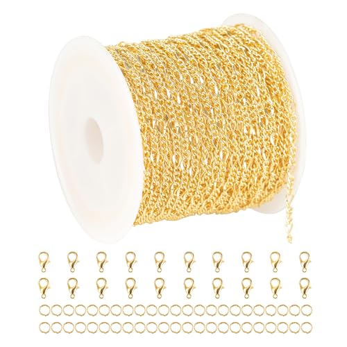 YOUBEIYEE 32.8 Feet 18K Gold Plated Chain for Jewelry Making Twist Chain Link for Women Necklace Bracelet DIY Jewelry Chains Bulk with Jump Rings and Lobster Clasps - Image 1
