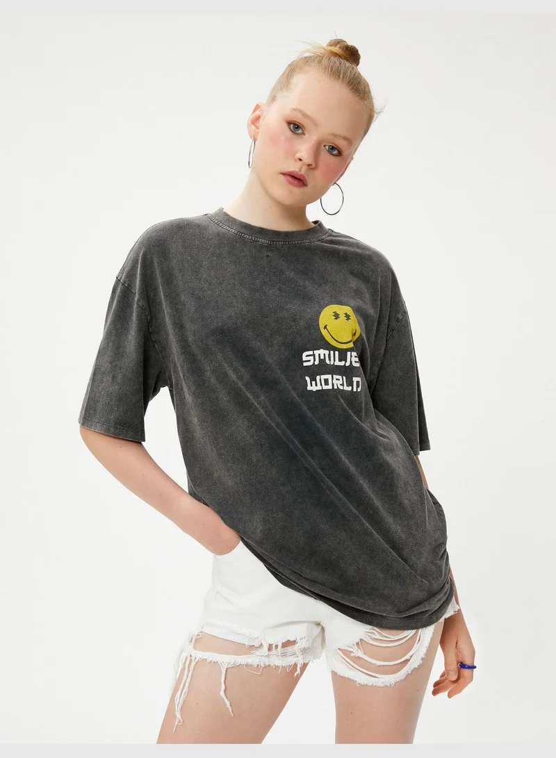 KOTON SmileyWorld® Licensed Back Printed Short Sleeve T-Shirt