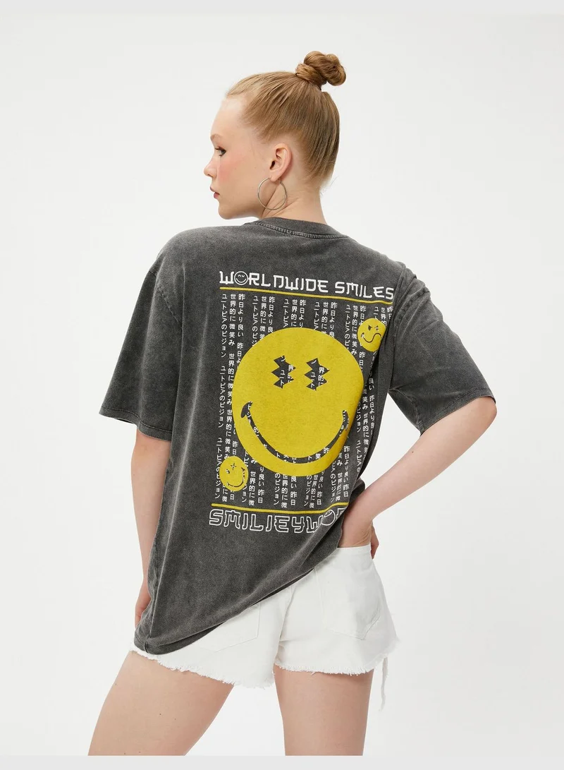 KOTON SmileyWorld® Licensed Back Printed Short Sleeve T-Shirt
