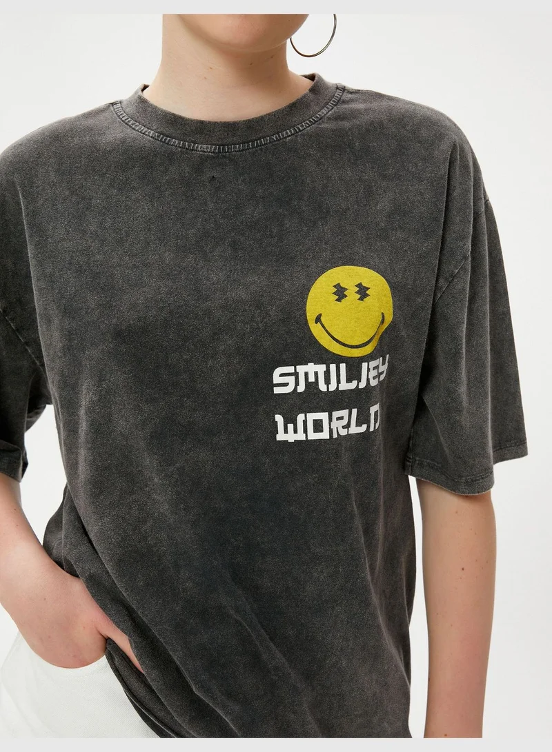 KOTON SmileyWorld® Licensed Back Printed Short Sleeve T-Shirt