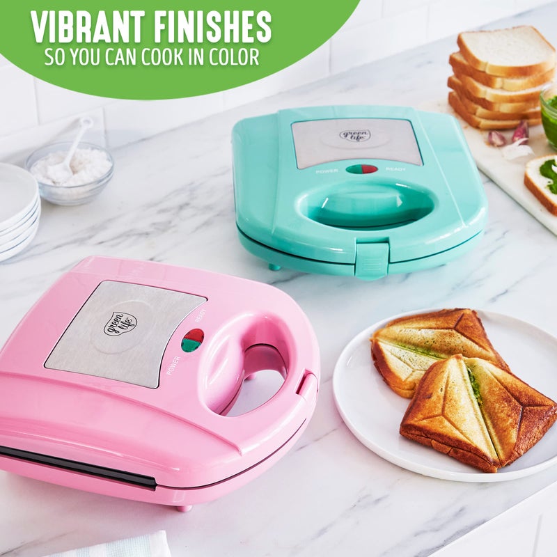 GreenLife Electric Waffle Sandwich Maker, Toaster, Panini Press with Healthy Ceramic Nonstick Plates, Perfect for Tuna Melts, Crispy Rice, Grilled Cheese, LED Indicator Light, PFAS-Free, Turquoise - Image 3