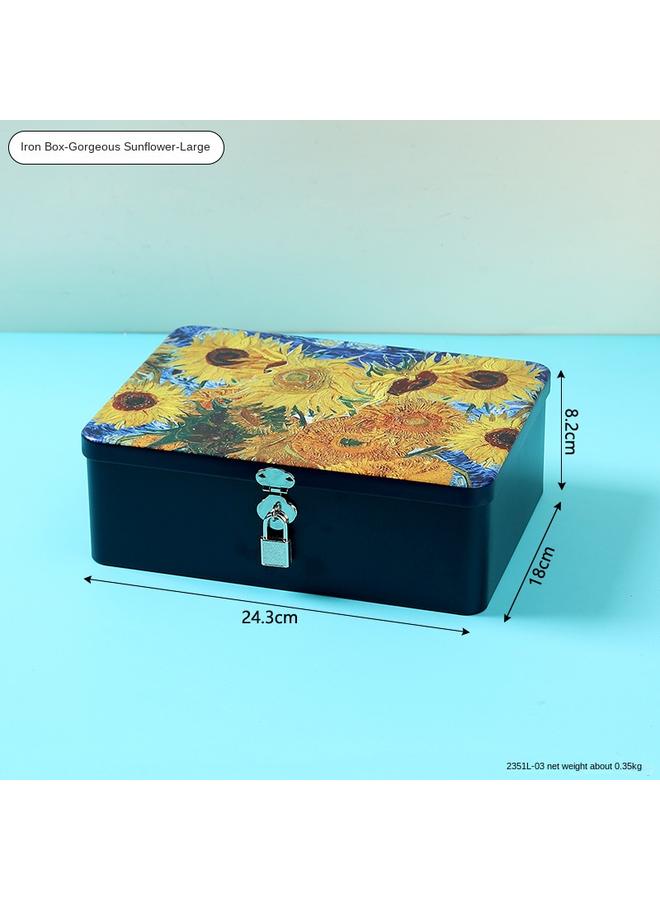 Bluejw Creative Wrought Iron Storage Box With Lock Documents Sundries Tinplate Storage Box Small Fresh Packaging Box Gift Box Empty Box - Image 1