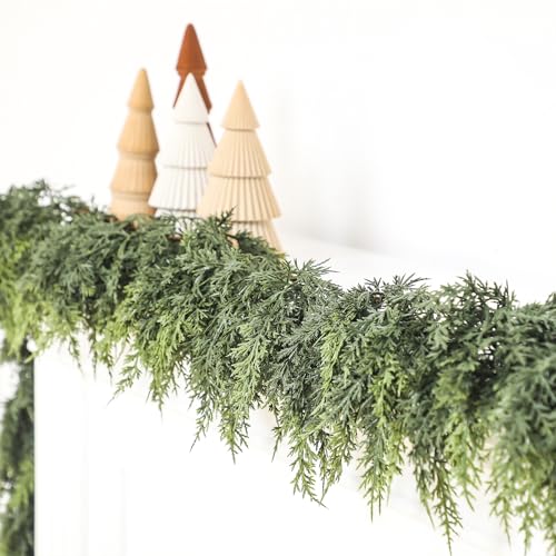 Jutom 1 Pcs 9 ft Christmas Cedar Garland Dual Green Realistic Cedar Pine Needles Garland Artificial Decoration for Table Mantel Wall Home Winter Holiday Party Decor - Image 1