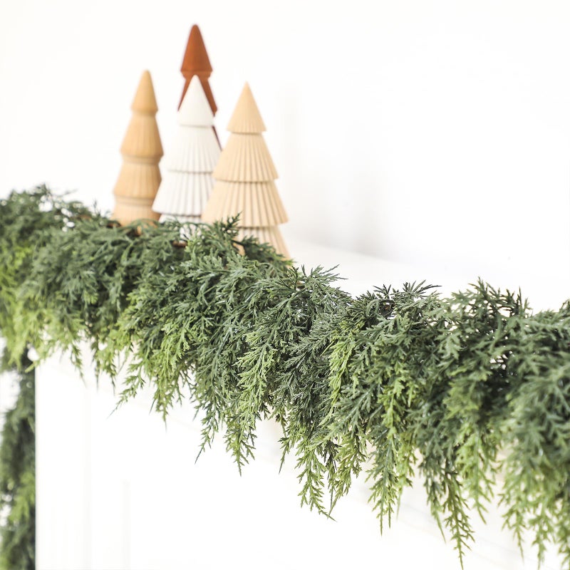 Jutom 1 Pcs 9 ft Christmas Cedar Garland Dual Green Realistic Cedar Pine Needles Garland Artificial Decoration for Table Mantel Wall Home Winter Holiday Party Decor - Image 2