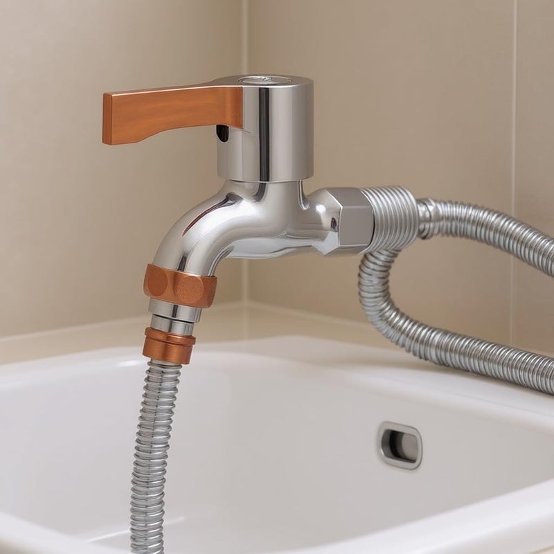 SNAPPSY Washing Machine Faucet Copper 4â€‘Point Quickâ€‘Open Extended Spout | 304 Stainless Steel Valve for Washers, Outdoor Water Sources, Sinks, Gardens | Electroplated Finish, 15mm Seat, 1.0 Pressure - Image 4