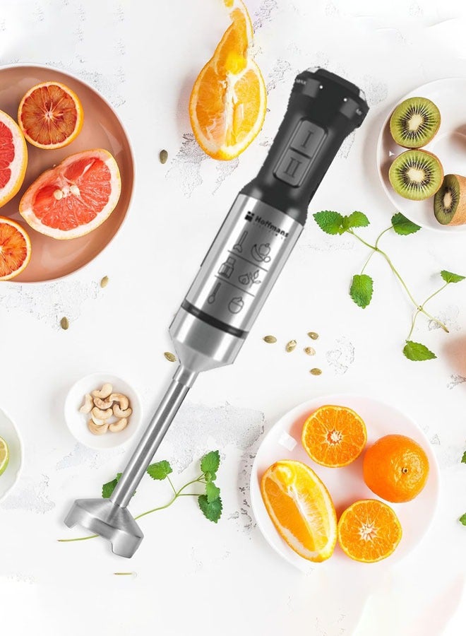 Hoffman's Appliance الهاند بلندر 4 في 1، 1000 واط، 21 سرعة، خلاط يدوي كهربائي مع مفرمة، وخلاط، وشفرات من الفولاذ المقاوم للصدأ للحساء، والعصائر، والهريس، وطعام الأطفال، HM-8026 - Image 2