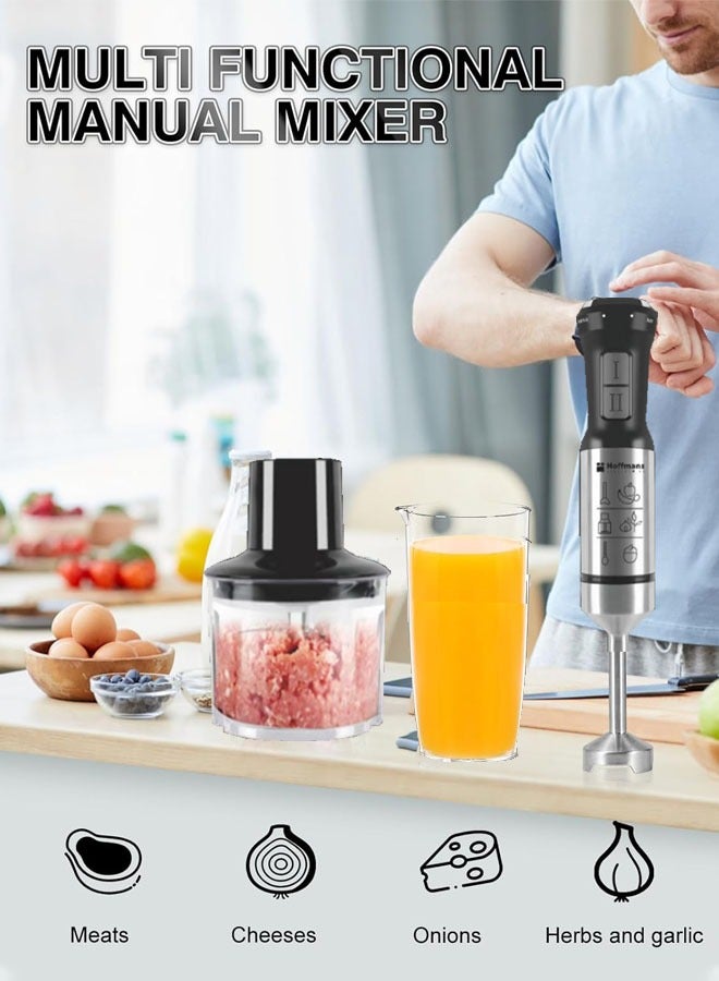 Hoffman's Appliance الهاند بلندر 4 في 1، 1000 واط، 21 سرعة، خلاط يدوي كهربائي مع مفرمة، وخلاط، وشفرات من الفولاذ المقاوم للصدأ للحساء، والعصائر، والهريس، وطعام الأطفال، HM-8026 - Image 5