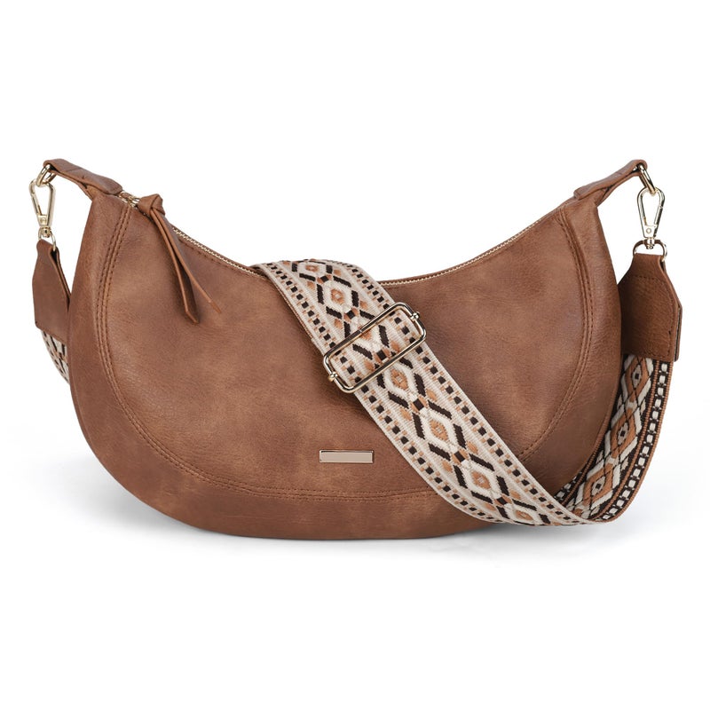 AFKOMST Crescent Crossbody Bag for Women Eveyday Hobo Purse and Boho Shoulder Handbag Medium Pocketbooks with Vegan Leather (Brown) - Image 1
