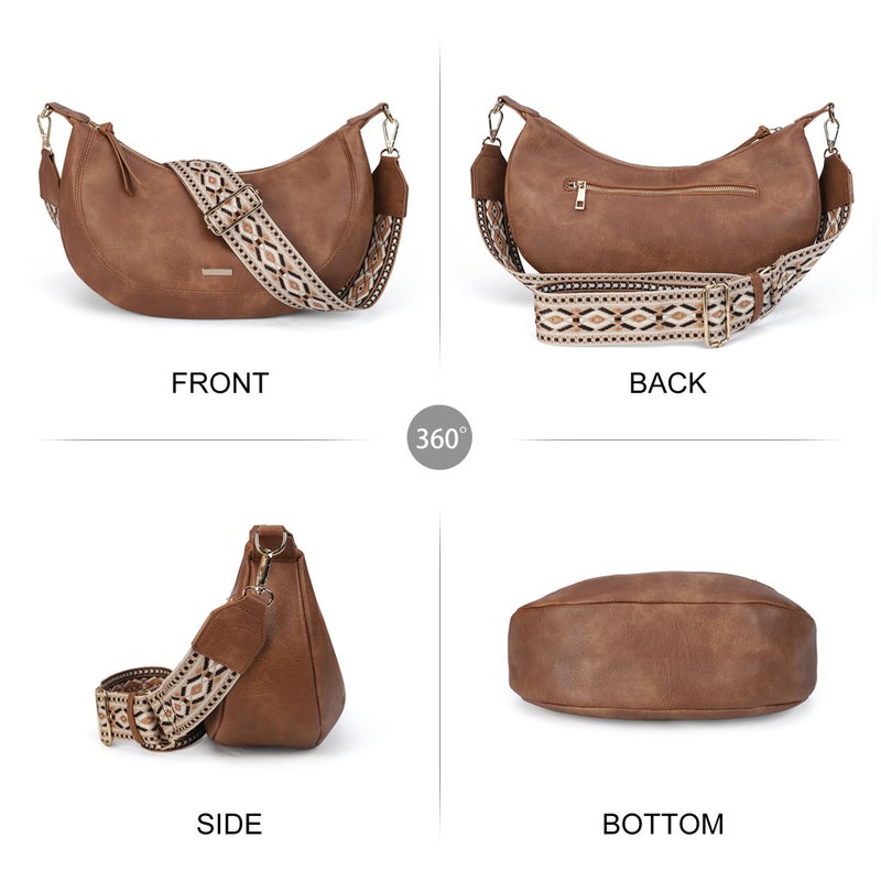AFKOMST Crescent Crossbody Bag for Women Eveyday Hobo Purse and Boho Shoulder Handbag Medium Pocketbooks with Vegan Leather (Brown) - Image 4