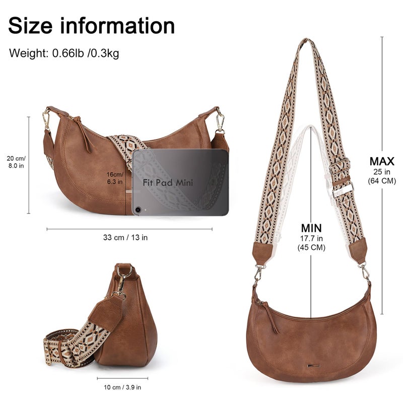 AFKOMST Crescent Crossbody Bag for Women Eveyday Hobo Purse and Boho Shoulder Handbag Medium Pocketbooks with Vegan Leather (Brown) - Image 5