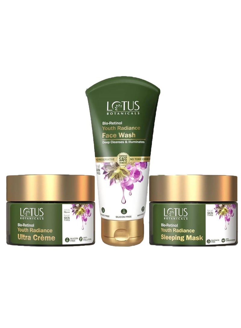 لوتس بوتنيكال مجموعة Lotus Botanicals (3 قطع): كريم فائق لتعزيز نضارة وشباب البشرة بتركيبة "بيو-ريتينول" (50 جم) + قناع ليلي (50 جم) + غسول للوجه (100 جم) - Image 1