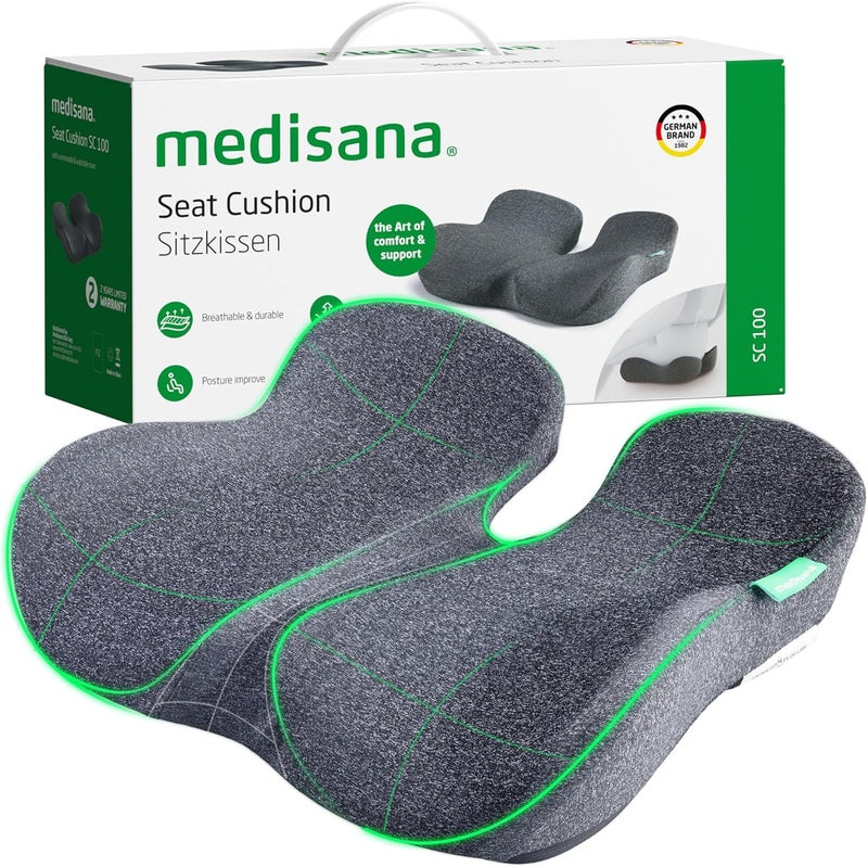 Medisana SC 100 Seat Cushion for Office Chairs, Car Seats, and Wheelchairs - Pain Relief Pillow for Sciatica, Tailbone, and Coccyx - Image 1