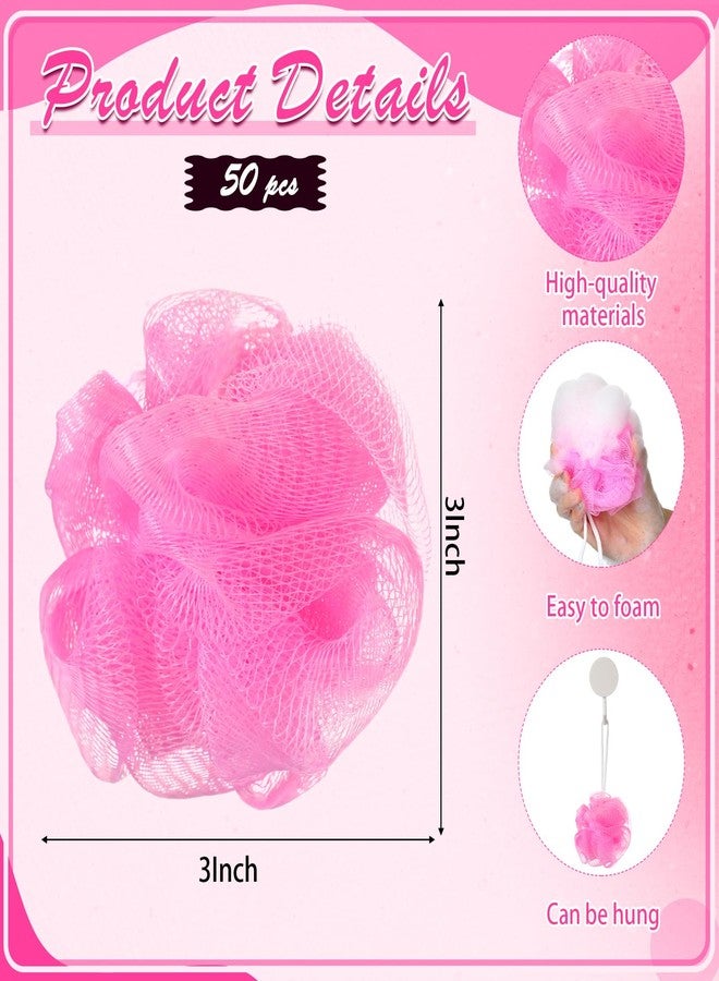 Suttmin 50 Pcs Loofah Sponge Bulk Mini Shower Sponge 3 Inch Loofahs Shower Pouf Mesh Shower Ball for Women Kids Men Exfoliating Bath Scrubber Travel Size Shower Gift(Pink) - Image 2