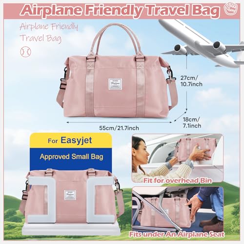 SEAFEW Pink Gym Bag with Wet Pocket, Foldable Travel Duffle Bag Carry On Weekender Bags for Women, Waterproof Overnight Bag for Travel, Gym, Yoga - Image 3