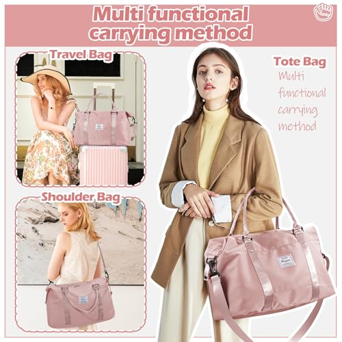 SEAFEW Pink Gym Bag with Wet Pocket, Foldable Travel Duffle Bag Carry On Weekender Bags for Women, Waterproof Overnight Bag for Travel, Gym, Yoga - Image 2