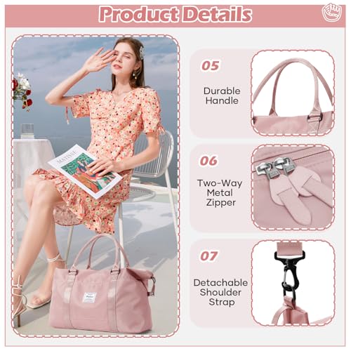 SEAFEW Pink Gym Bag with Wet Pocket, Foldable Travel Duffle Bag Carry On Weekender Bags for Women, Waterproof Overnight Bag for Travel, Gym, Yoga - Image 5