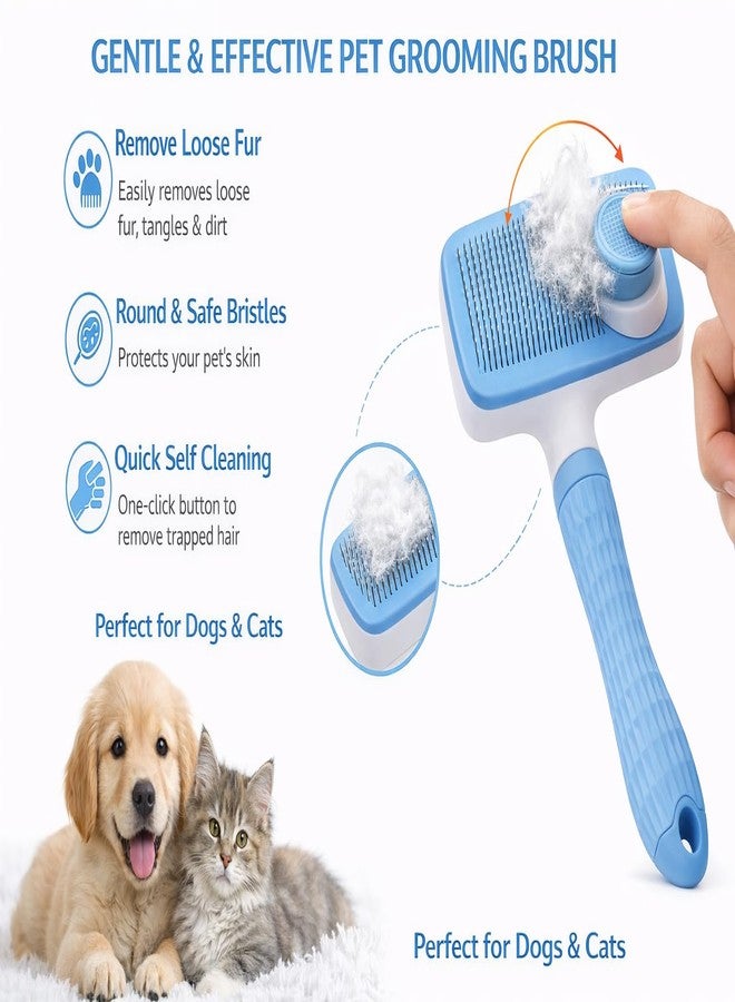 Self Cleaning Pet Grooming Brush for Dogs & Cats | One Click Hair Removal Comb | Stainless Steel Pins with Massage Rubber Tips | Reduces Shedding & Tangles | Suitable for All Breeds (BLUE) - Image 4